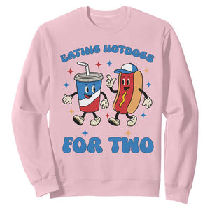 Eating Hotdogs for Two Sweatshirt Cute Pregnancy Announcement Patriotic 4th Of July TS02 Light Pink Print Your Wear