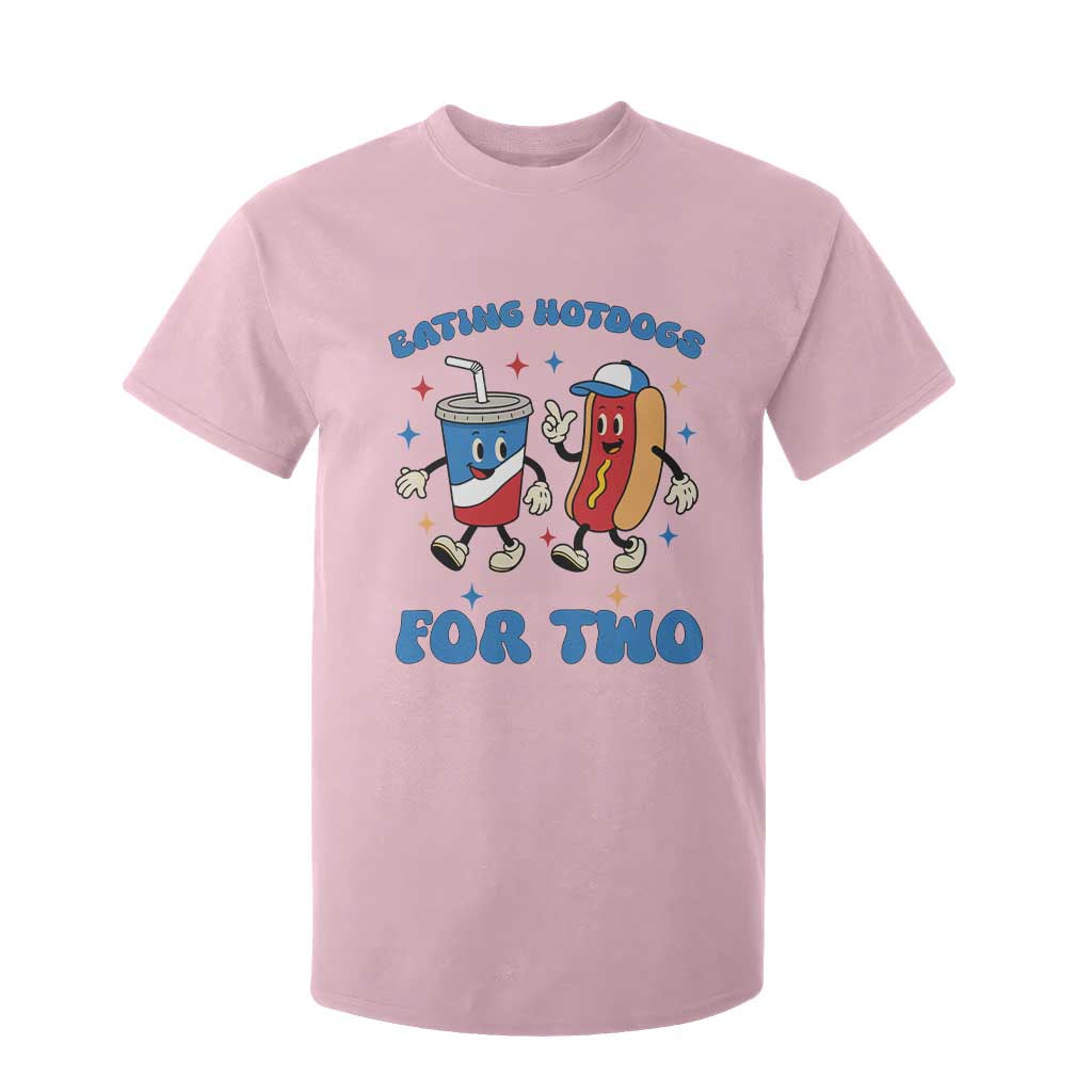 Eating Hotdogs for Two T Shirt For Kid Cute Pregnancy Announcement Patriotic 4th Of July TS02 Light Pink Print Your Wear