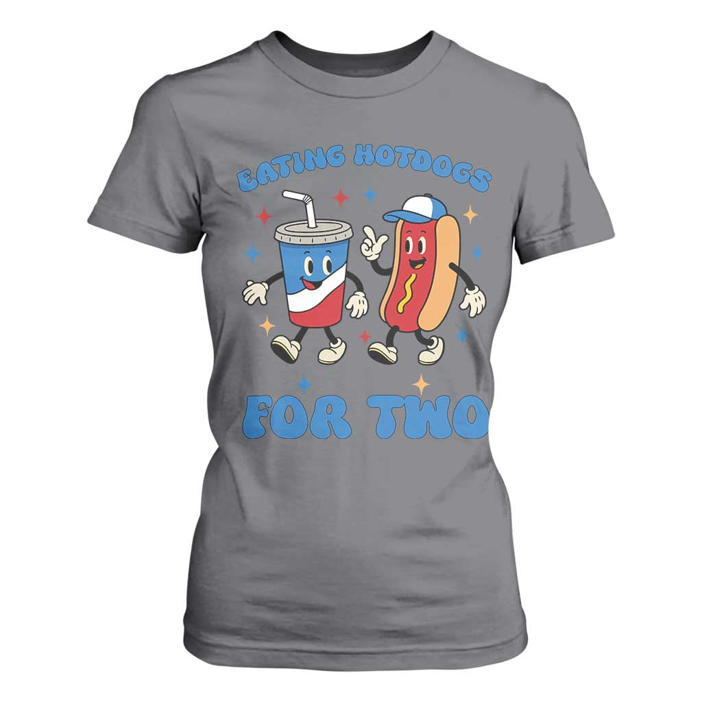 Eating Hotdogs for Two T Shirt For Women Cute Pregnancy Announcement Patriotic 4th Of July TS02 Charcoal Print Your Wear