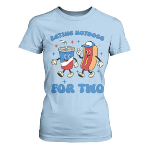 Eating Hotdogs for Two T Shirt For Women Cute Pregnancy Announcement Patriotic 4th Of July TS02 Light Blue Print Your Wear