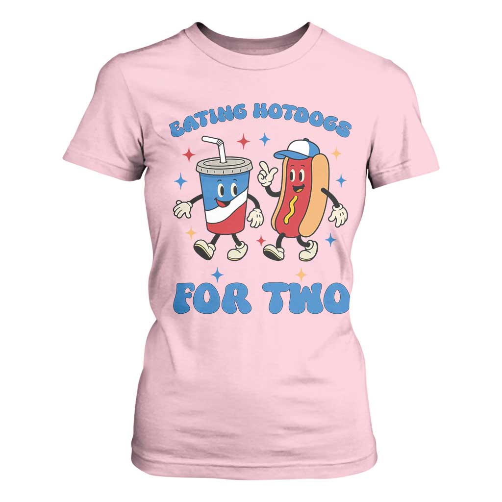 Eating Hotdogs for Two T Shirt For Women Cute Pregnancy Announcement Patriotic 4th Of July TS02 Light Pink Print Your Wear