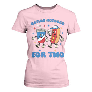 Eating Hotdogs for Two T Shirt For Women Cute Pregnancy Announcement Patriotic 4th Of July TS02 Light Pink Print Your Wear