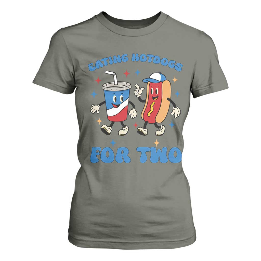 Eating Hotdogs for Two T Shirt For Women Cute Pregnancy Announcement Patriotic 4th Of July TS02 Military Green Print Your Wear