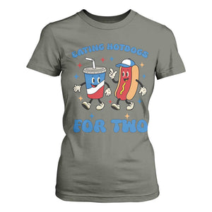 Eating Hotdogs for Two T Shirt For Women Cute Pregnancy Announcement Patriotic 4th Of July TS02 Military Green Print Your Wear