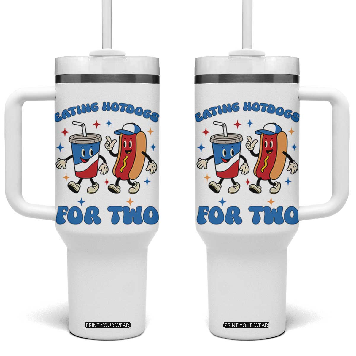 Eating Hotdogs for Two Tumbler With Handle Cute Pregnancy Announcement Patriotic 4th Of July TS02 One Size: 40 oz White Print Your Wear