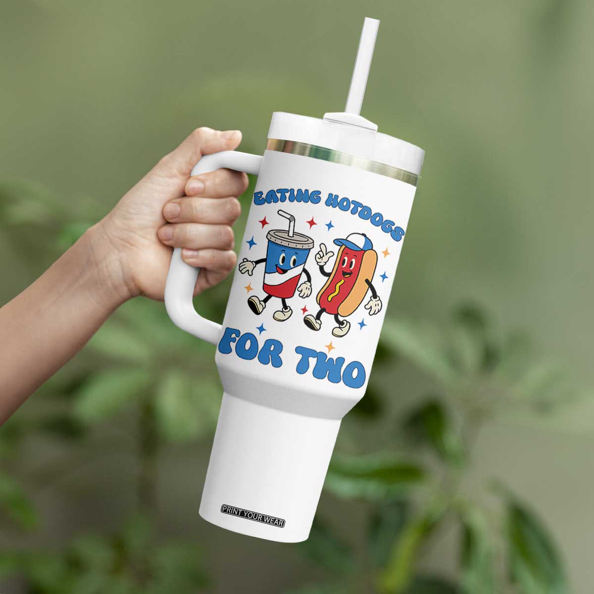 Eating Hotdogs for Two Tumbler With Handle Cute Pregnancy Announcement Patriotic 4th Of July TS02 Print Your Wear