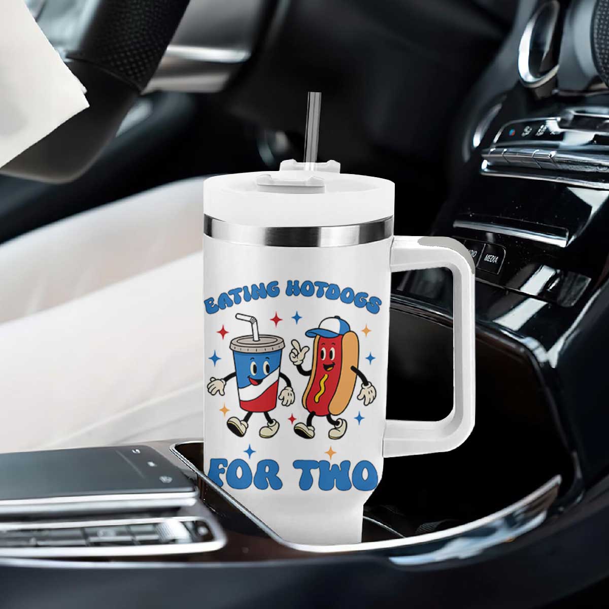 Eating Hotdogs for Two Tumbler With Handle Cute Pregnancy Announcement Patriotic 4th Of July TS02 Print Your Wear
