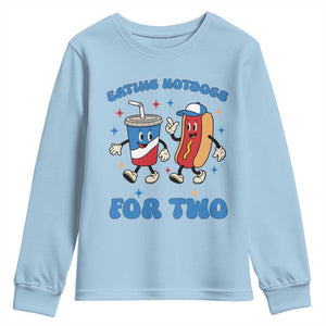 Eating Hotdogs for Two Youth Sweatshirt Cute Pregnancy Announcement Patriotic 4th Of July TS02 Light Blue Print Your Wear