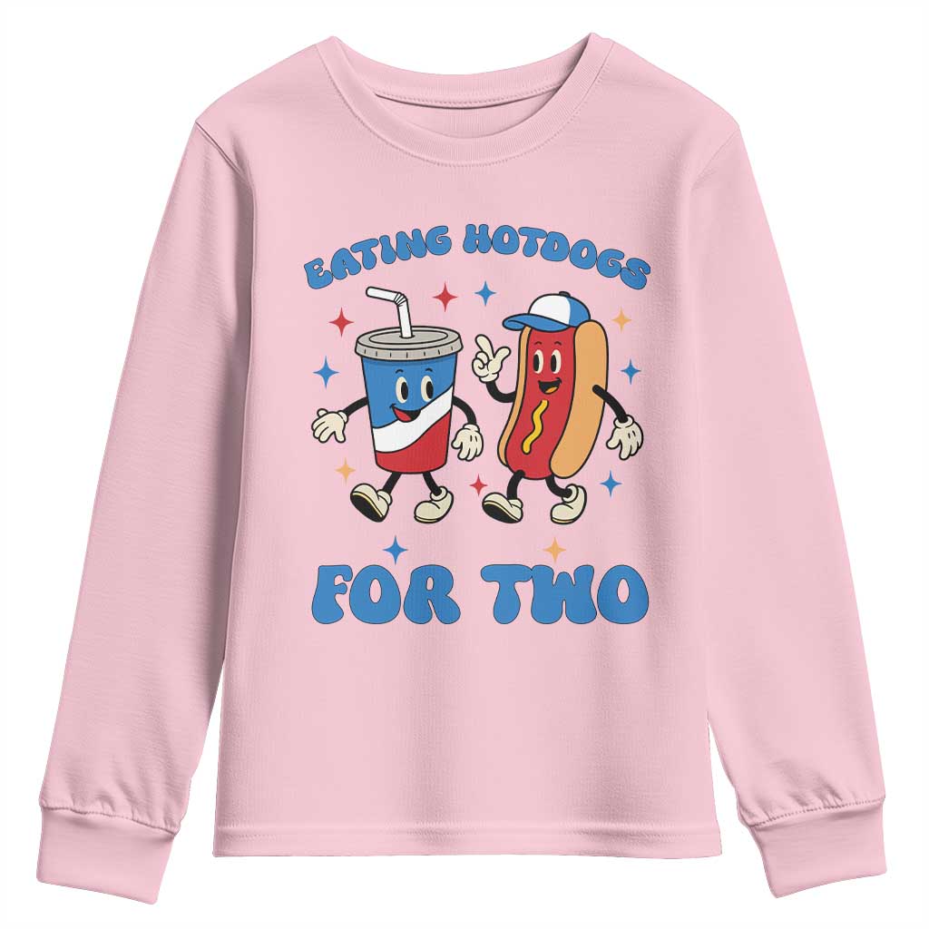 Eating Hotdogs for Two Youth Sweatshirt Cute Pregnancy Announcement Patriotic 4th Of July TS02 Light Pink Print Your Wear