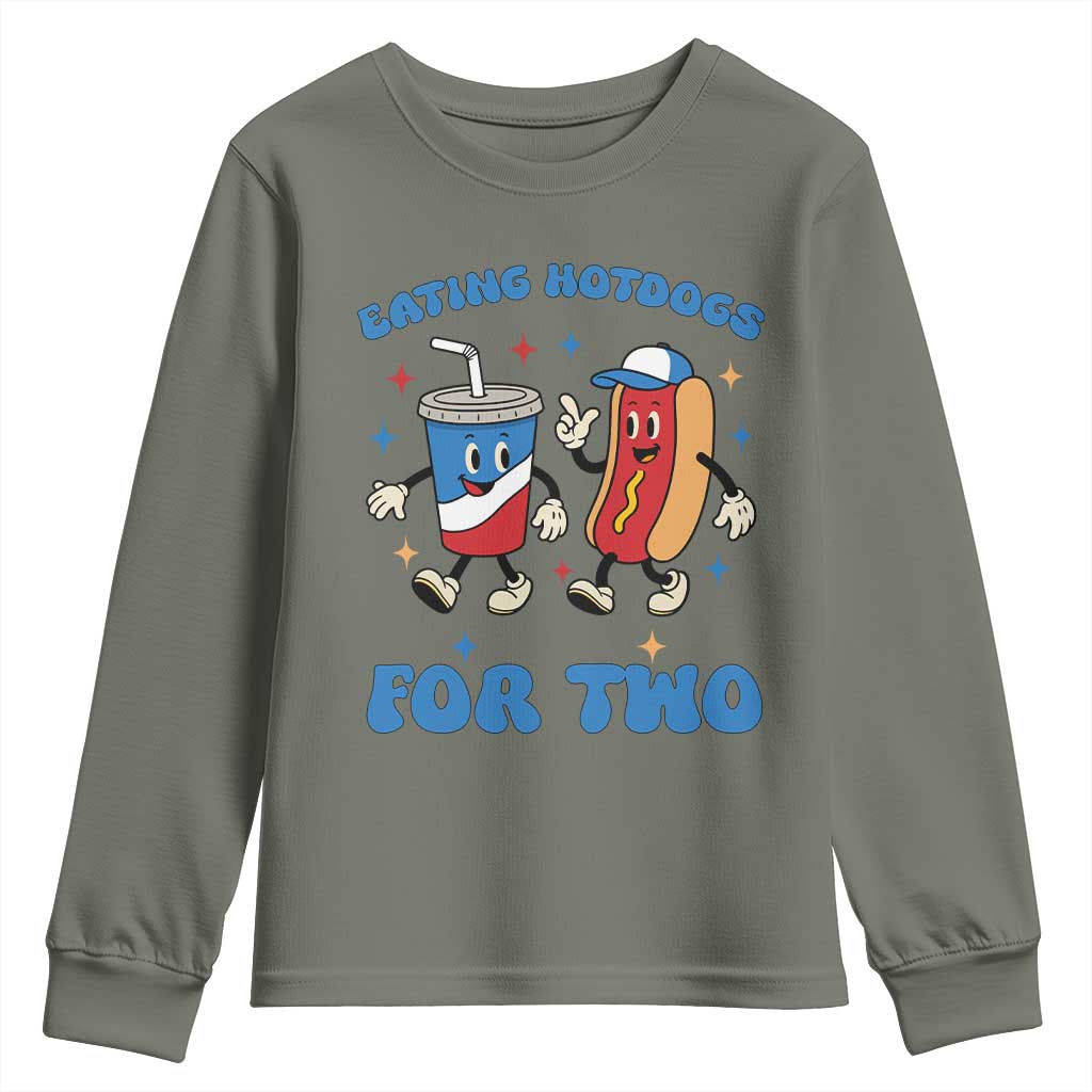 Eating Hotdogs for Two Youth Sweatshirt Cute Pregnancy Announcement Patriotic 4th Of July TS02 Military Green Print Your Wear