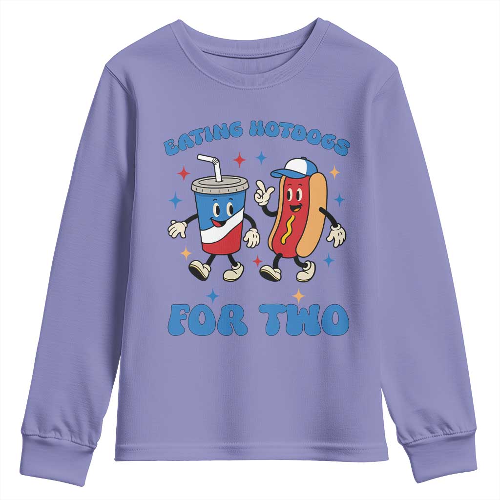 Eating Hotdogs for Two Youth Sweatshirt Cute Pregnancy Announcement Patriotic 4th Of July TS02 Violet Print Your Wear