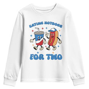 Eating Hotdogs for Two Youth Sweatshirt Cute Pregnancy Announcement Patriotic 4th Of July TS02 White Print Your Wear