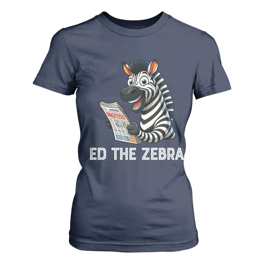 Ed the Zebra Meme T Shirt For Women Funny Viral Animal Escape Internet Humor Fans TS02 Navy Print Your Wear