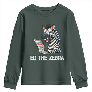 Ed the Zebra Meme Youth Sweatshirt Funny Viral Animal Escape Internet Humor Fans TS02 Dark Forest Green Print Your Wear