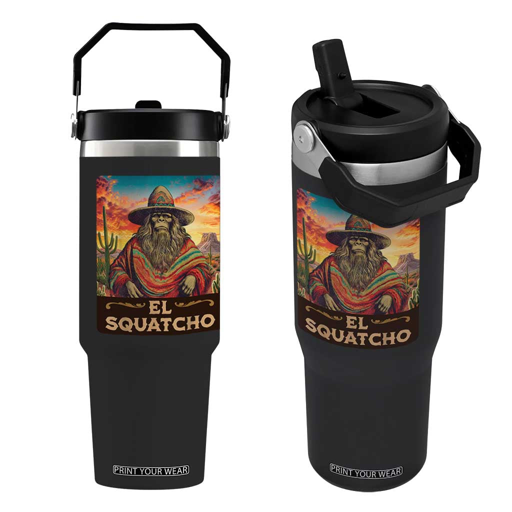 El Squatcho Bigfoot Flip Straw Tumbler Mexican Sasquatch Lovers Cinco De Mayo TS10 One Size: 30 oz Black Print Your Wear