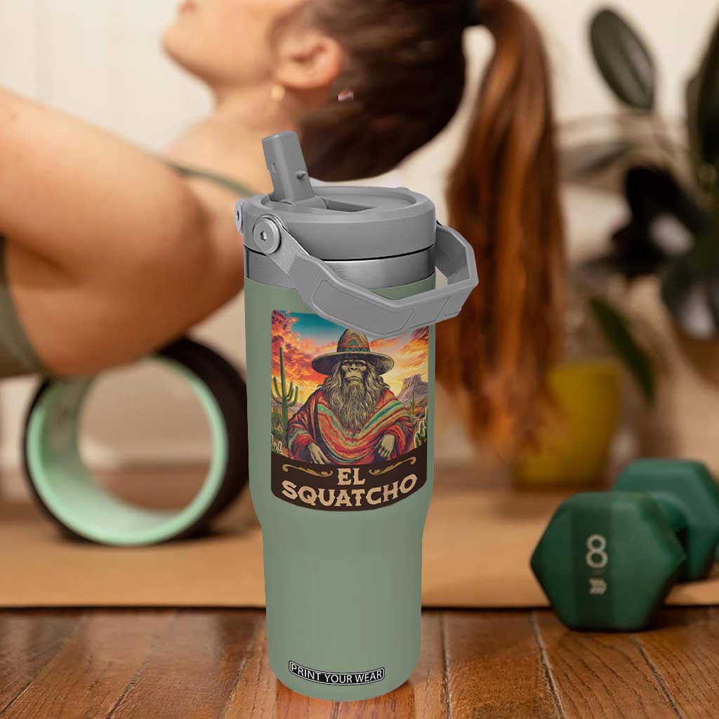El Squatcho Bigfoot Flip Straw Tumbler Mexican Sasquatch Lovers Cinco De Mayo TS10 One Size: 30 oz Moss Green Print Your Wear