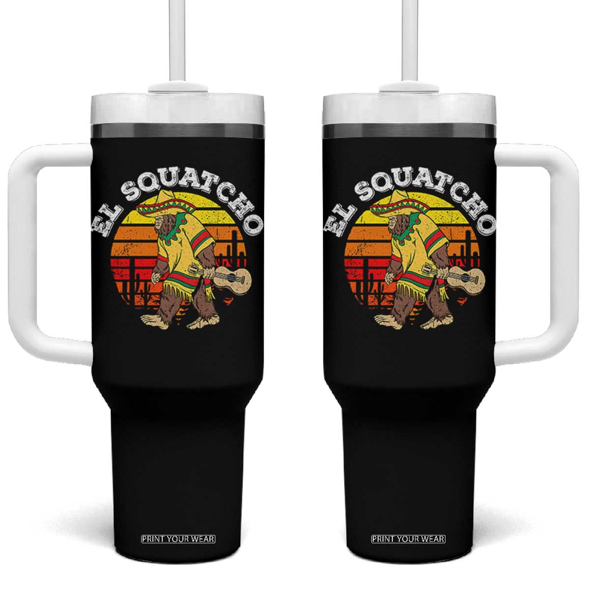 El Squatcho Bigfoot Tumbler With Handle Mexican Sasquatch Cinco De Mayo TS10 One Size: 40 oz Black Print Your Wear