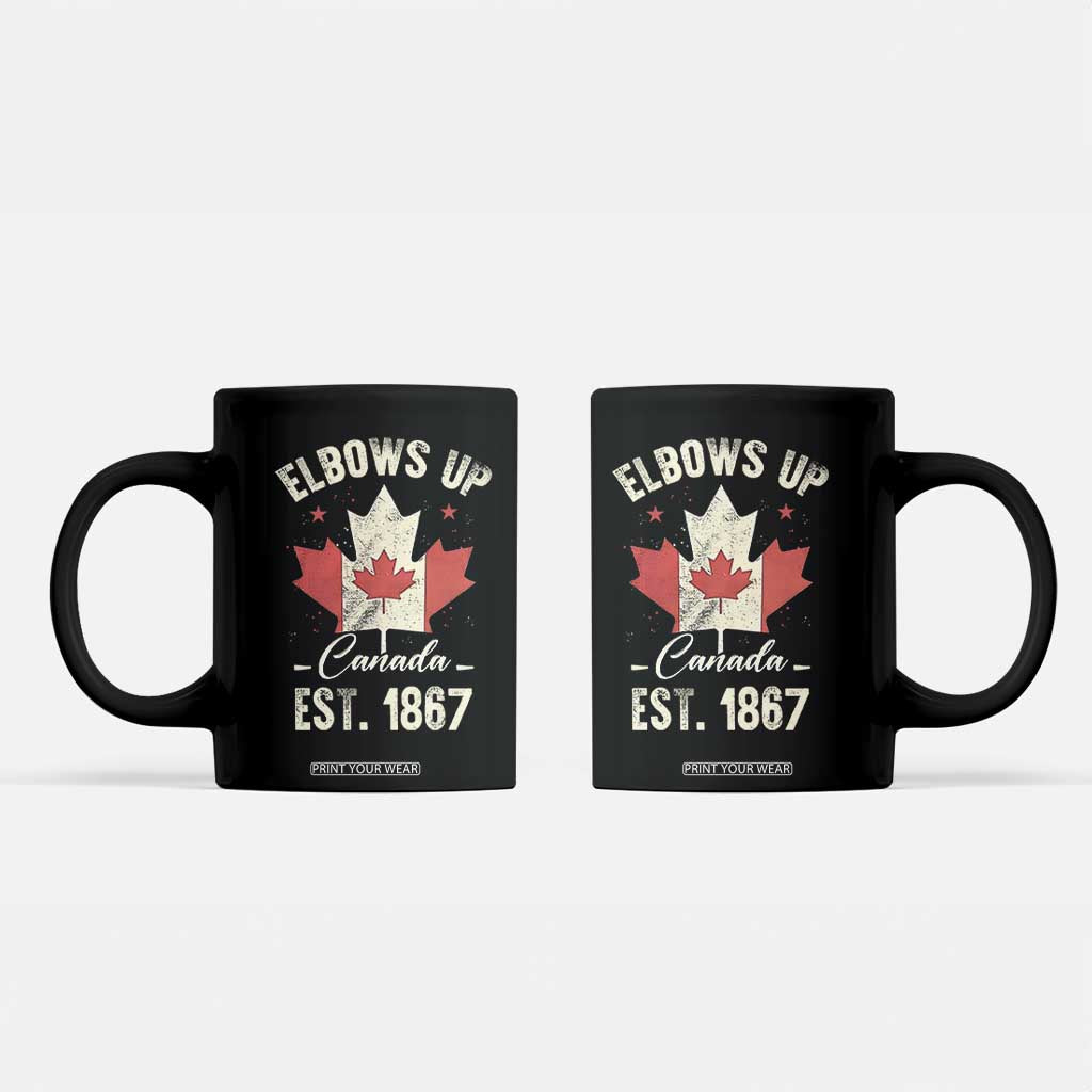 Elbows Up Canada EST 1867 Coffee Mug True North Strong and Free Proud Canadian Maple Leaf TS11 Black Print Your Wear