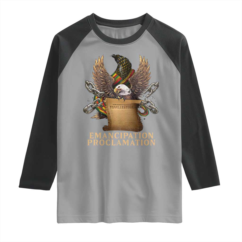 Emancipation Proclamation Raglan Shirt Juneteenth End of Slavery Bald Eagle TS11 Sport Gray Black Print Your Wear