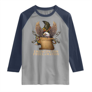 Emancipation Proclamation Raglan Shirt Juneteenth End of Slavery Bald Eagle TS11 Sport Gray Navy Print Your Wear