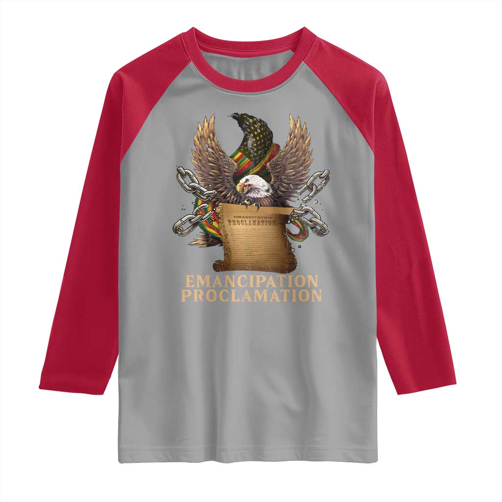 Emancipation Proclamation Raglan Shirt Juneteenth End of Slavery Bald Eagle TS11 Sport Gray Red Print Your Wear