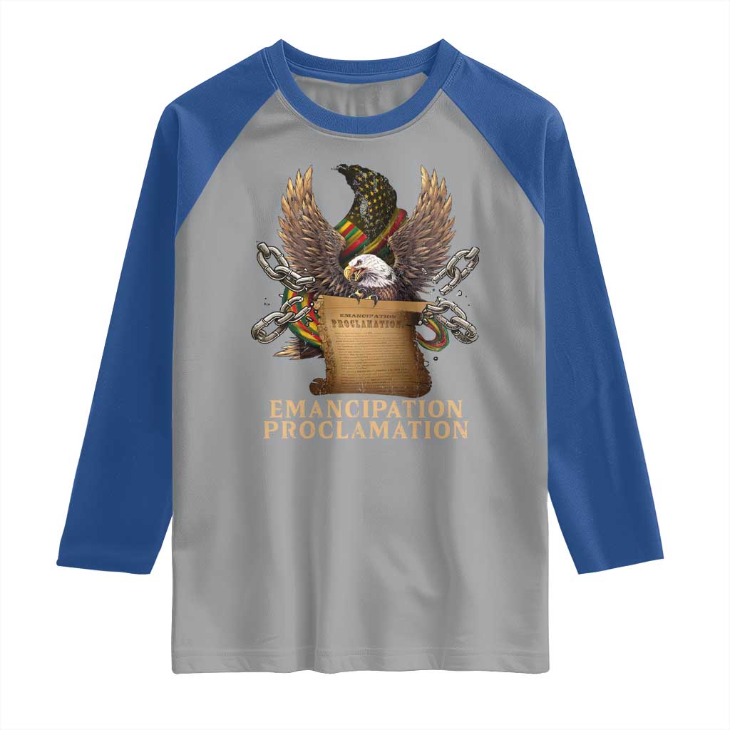 Emancipation Proclamation Raglan Shirt Juneteenth End of Slavery Bald Eagle TS11 Sport Gray Royal Print Your Wear