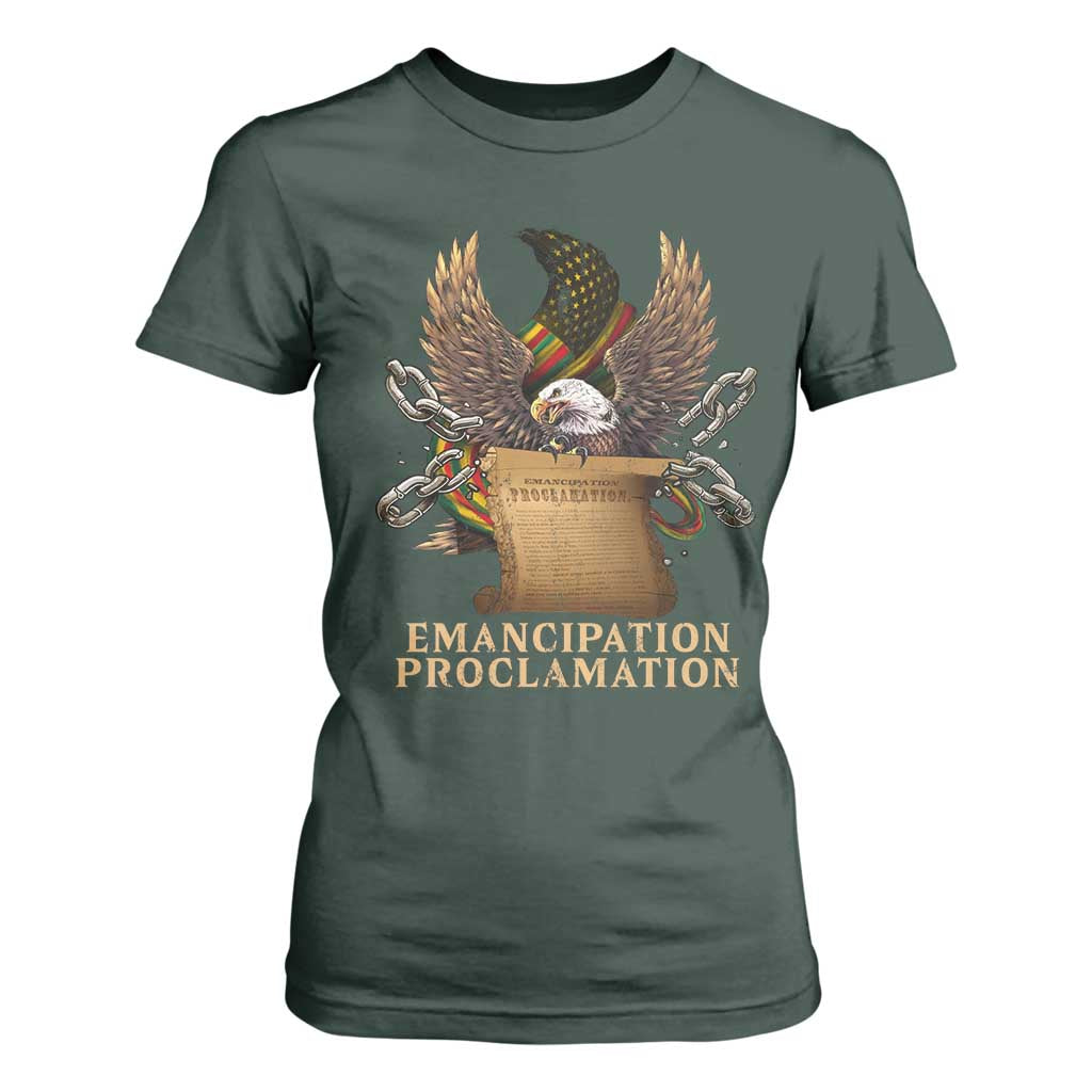 Emancipation Proclamation T Shirt For Women Juneteenth End of Slavery Bald Eagle TS11 Dark Forest Green Print Your Wear