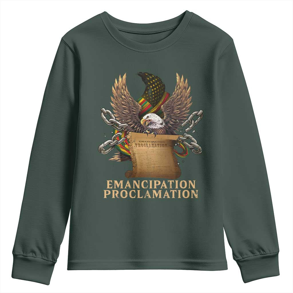 Emancipation Proclamation Youth Sweatshirt Juneteenth End of Slavery Bald Eagle TS11 Dark Forest Green Print Your Wear