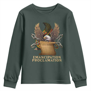 Emancipation Proclamation Youth Sweatshirt Juneteenth End of Slavery Bald Eagle TS11 Dark Forest Green Print Your Wear