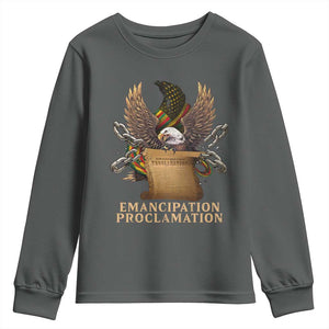 Emancipation Proclamation Youth Sweatshirt Juneteenth End of Slavery Bald Eagle TS11 Dark Heather Print Your Wear