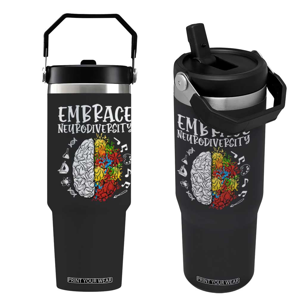 Embrace Neurodiversity Flip Straw Tumbler Autism Awareness ASD ADHD Acceptance TS02 One Size: 30 oz Black Print Your Wear