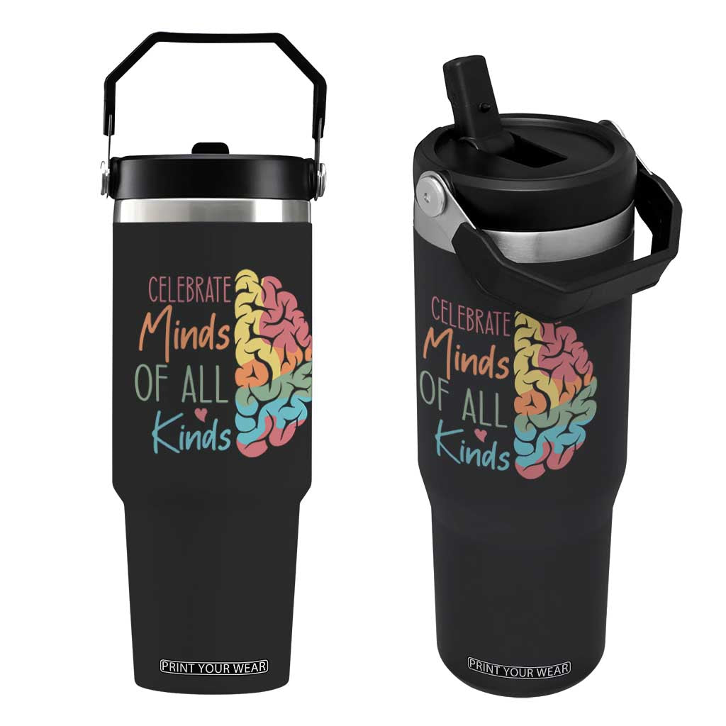 Embrace Neurodiversity Flip Straw Tumbler Celebrate Minds of All Kinds Teacher ASD TS02 One Size: 30 oz Black Print Your Wear