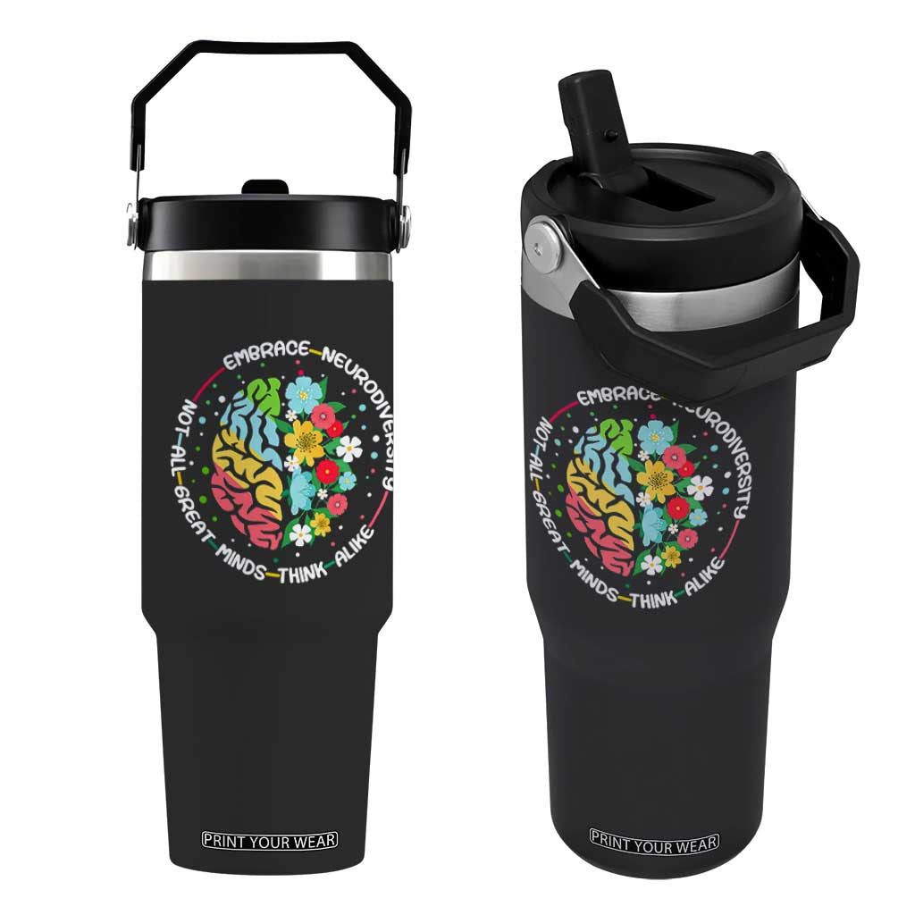 Embrace Neurodiversity Flip Straw Tumbler Neurodiverse Brain Autism Awareness ADHD Autistic TS02 One Size: 30 oz Black Print Your Wear