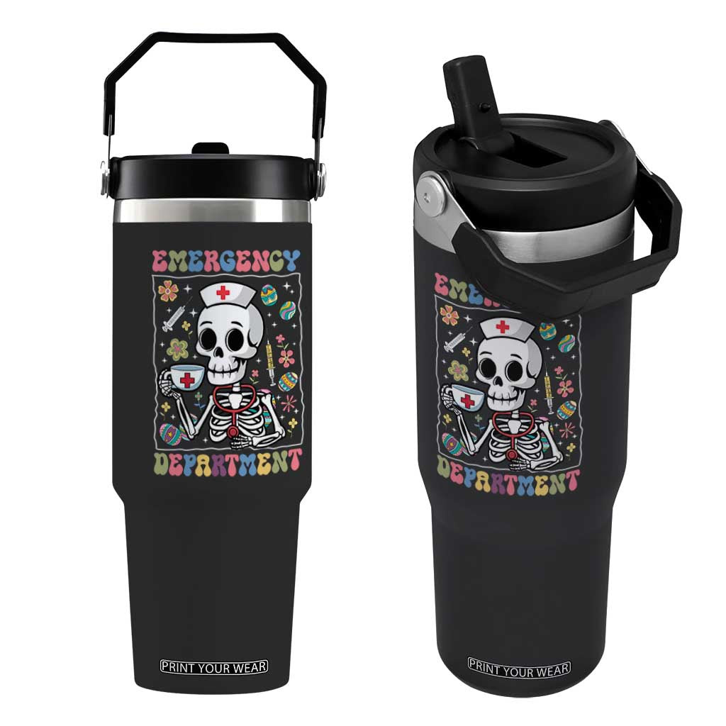 Emergency Department Skeleton Nurse Easter Flip Straw Tumbler ER Nursing Room TS02 One Size: 30 oz Black Print Your Wear