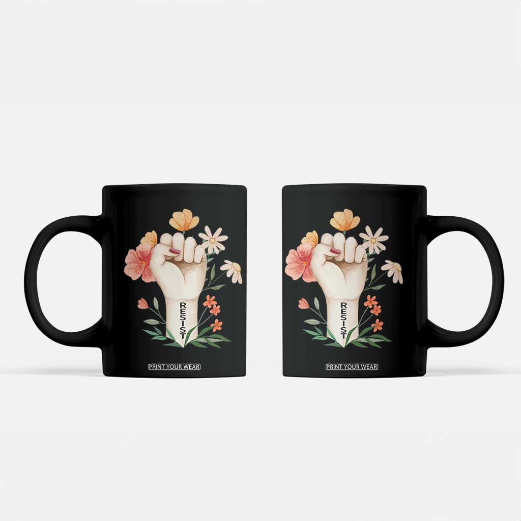 Empowered Women Coffee Mug Resist Raised Fist Retro Boho TS02 Black Print Your Wear