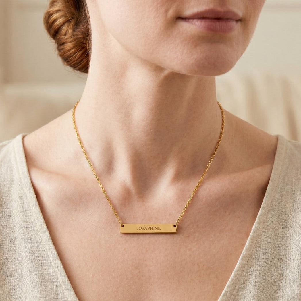 Personalized Engraved Flat Bar Necklace – Custom Name or Date Stainless Steel Gift for Her CTM02 Print Your Wear