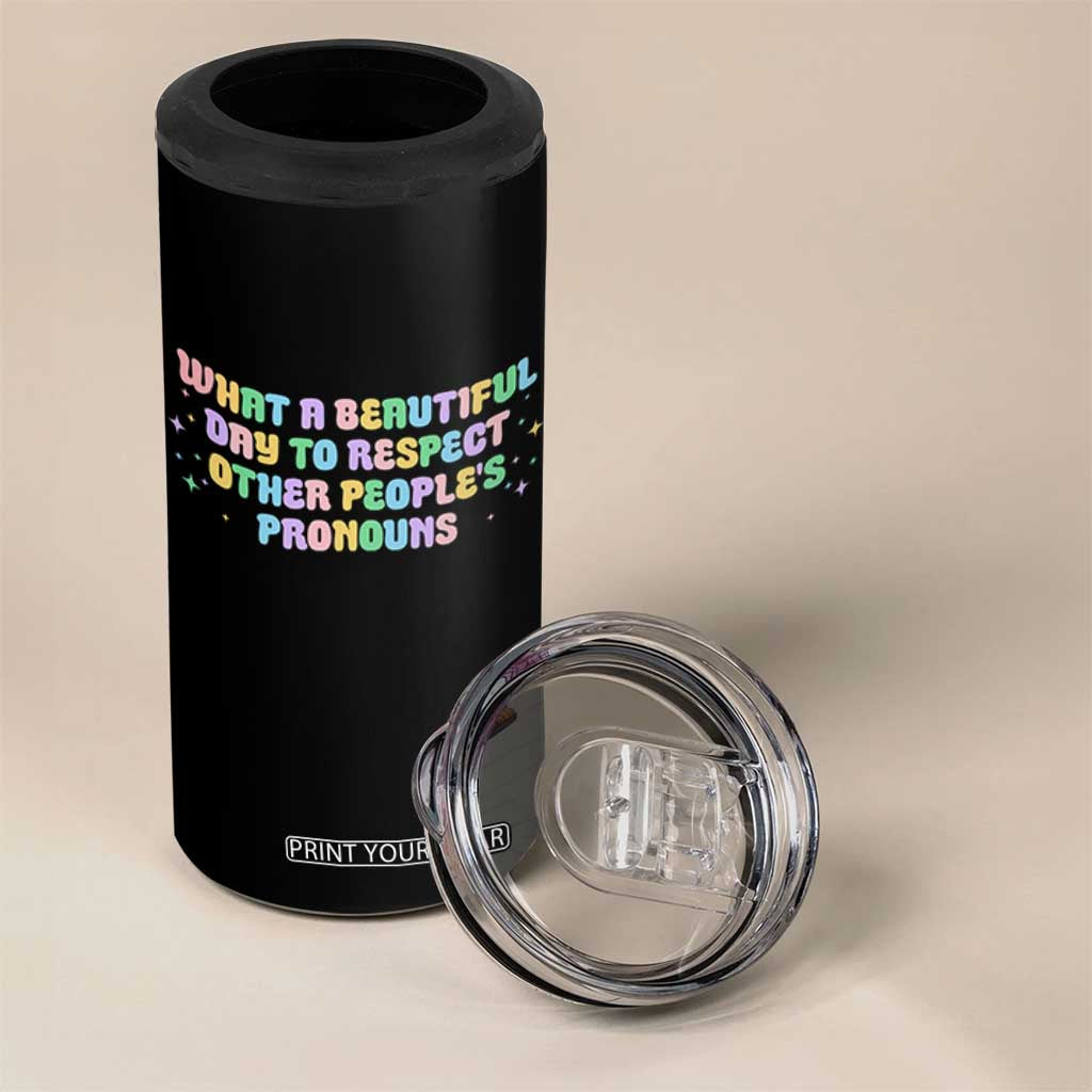 Equality Pride 4 in 1 Can Cooler Tumbler Respect Other People's Pronouns LGBT LGBTQ Pride Ally TS10 Print Your Wear