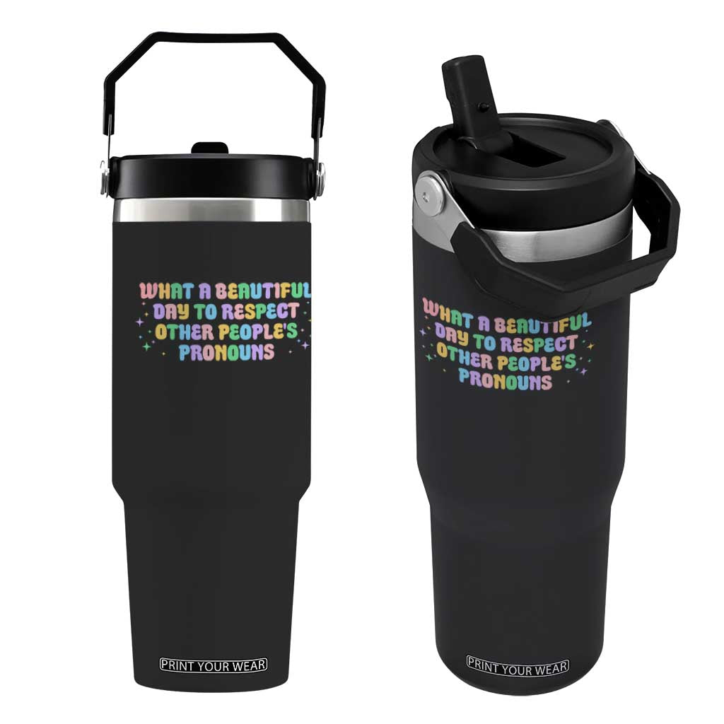 Equality Pride Flip Straw Tumbler Respect Other People's Pronouns LGBT LGBTQ Pride Ally TS10 One Size: 30 oz Black Print Your Wear