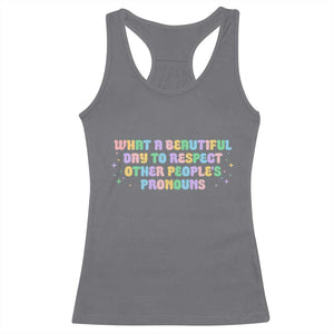 Equality Pride Racerback Tank Top Respect Other People's Pronouns LGBT LGBTQ Pride Ally TS10 Charcoal Print Your Wear
