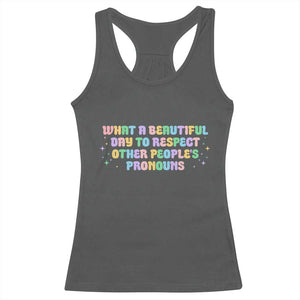 Equality Pride Racerback Tank Top Respect Other People's Pronouns LGBT LGBTQ Pride Ally TS10 Dark Heather Print Your Wear