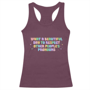 Equality Pride Racerback Tank Top Respect Other People's Pronouns LGBT LGBTQ Pride Ally TS10 Maroon Print Your Wear