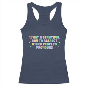 Equality Pride Racerback Tank Top Respect Other People's Pronouns LGBT LGBTQ Pride Ally TS10 Navy Print Your Wear