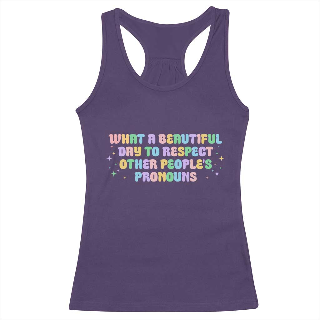 Equality Pride Racerback Tank Top Respect Other People's Pronouns LGBT LGBTQ Pride Ally TS10 Purple Print Your Wear