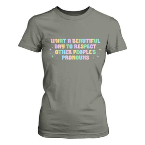 Equality Pride T Shirt For Women Respect Other People's Pronouns LGBT LGBTQ Pride Ally TS10 Military Green Print Your Wear