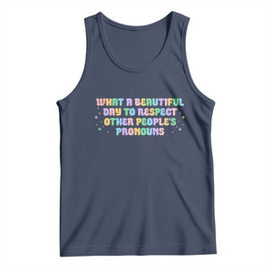 Equality Pride Tank Top Respect Other People's Pronouns LGBT LGBTQ Pride Ally TS10 Navy Print Your Wear