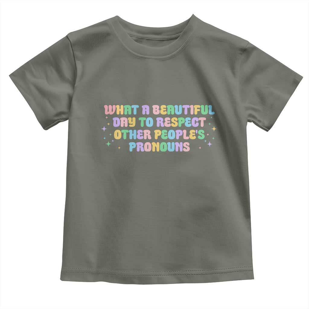 Equality Pride Toddler T Shirt Respect Other People's Pronouns LGBT LGBTQ Pride Ally TS10 Military Green Print Your Wear