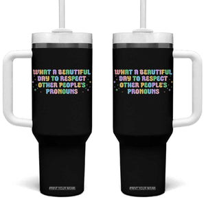 Equality Pride Tumbler With Handle Respect Other People's Pronouns LGBT LGBTQ Pride Ally TS10 One Size: 40 oz Black Print Your Wear
