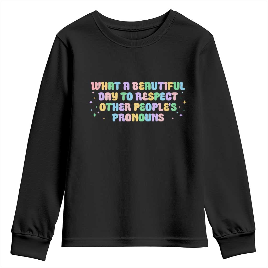 Equality Pride Youth Sweatshirt Respect Other People's Pronouns LGBT LGBTQ Pride Ally TS10 Black Print Your Wear