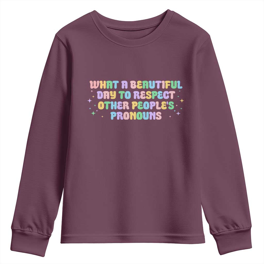 Equality Pride Youth Sweatshirt Respect Other People's Pronouns LGBT LGBTQ Pride Ally TS10 Maroon Print Your Wear