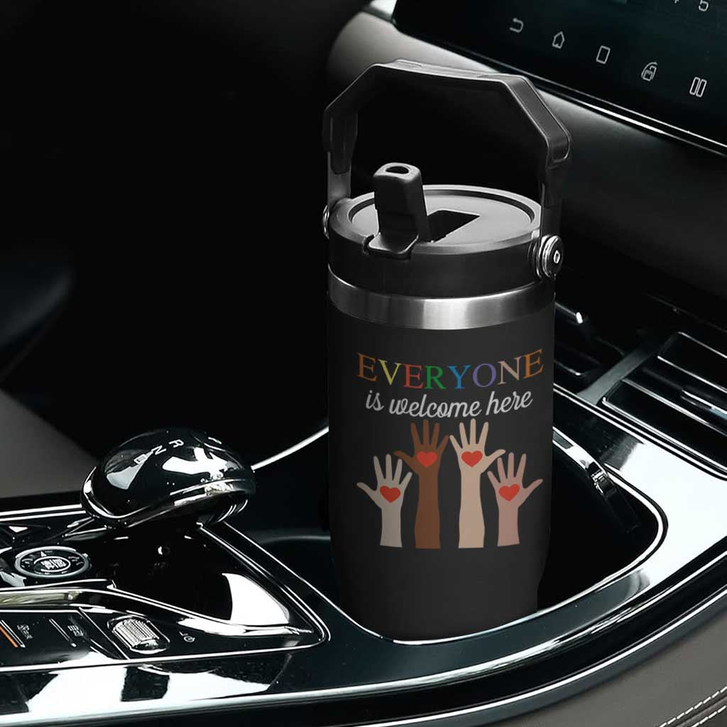 Everyone Is Welcome Here Flip Straw Tumbler Equality Fist Hands Hearts TS02 Print Your Wear